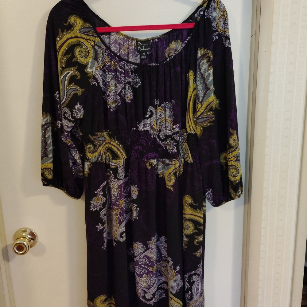 Madison Purple and Grern 3/5 Sleeve Dress